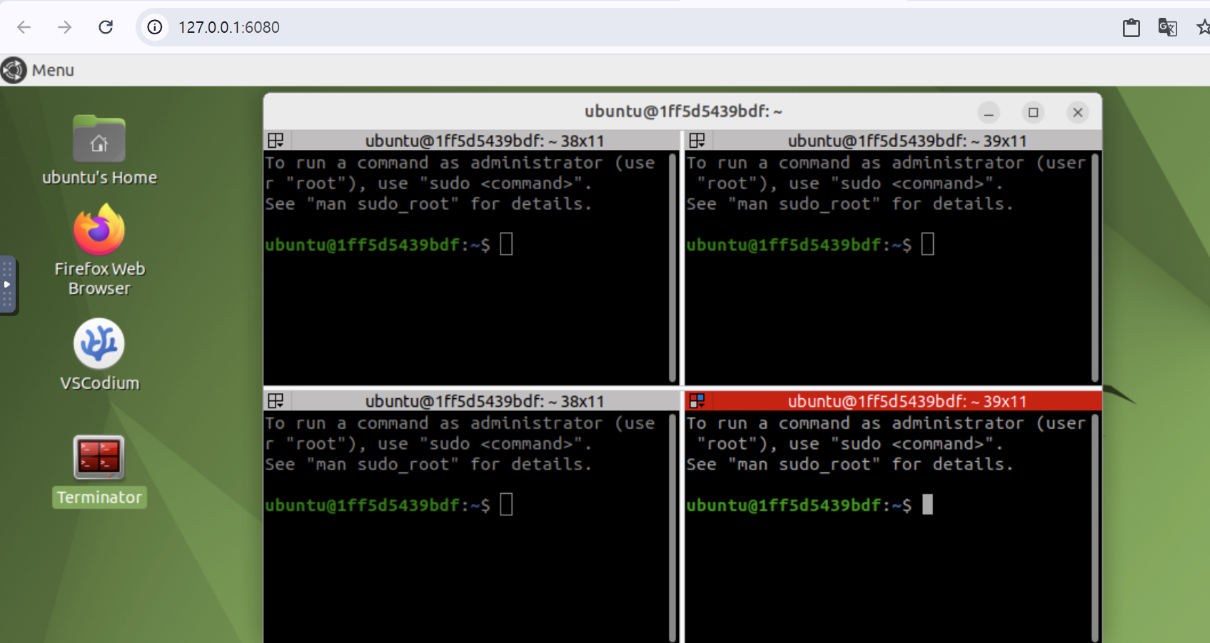 浏览器访问 ROS2 桌面 VNC 环境截图